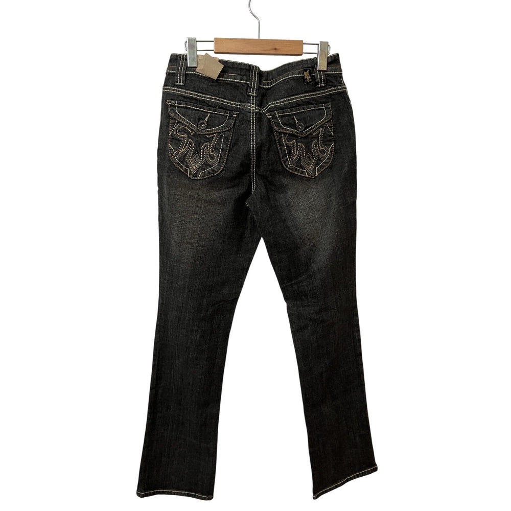 Y2K Manager Jeans Womens 10 Dark Wash Contrast Stitch Embroidered Pockets